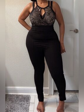 High-waist nude & black jumpsuit-Sleek Women's